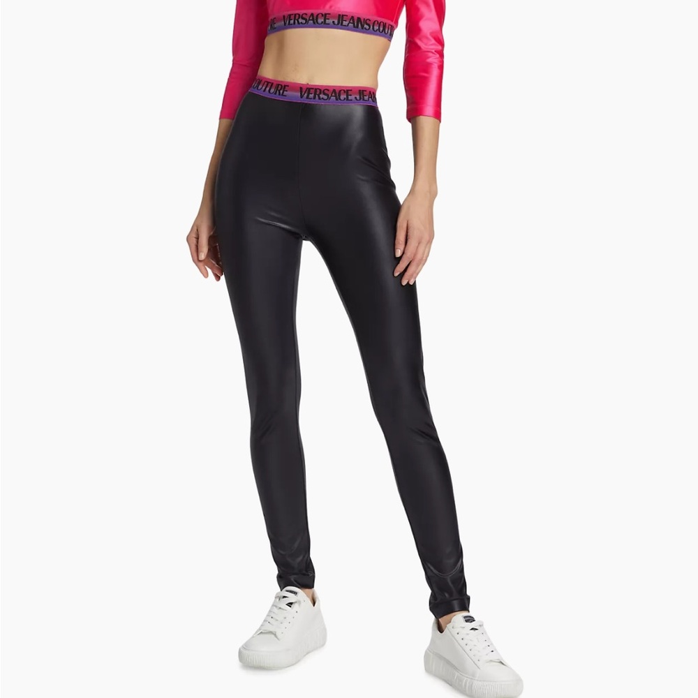 Versace Jeans Couture Logo Waist Leggings wet effect